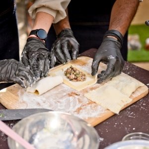 Buns with mushrooms and bacon